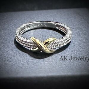 💎LUXURY Milgrain Bead X Statement Ring in Sterling Silver & 14k Gold-Plate